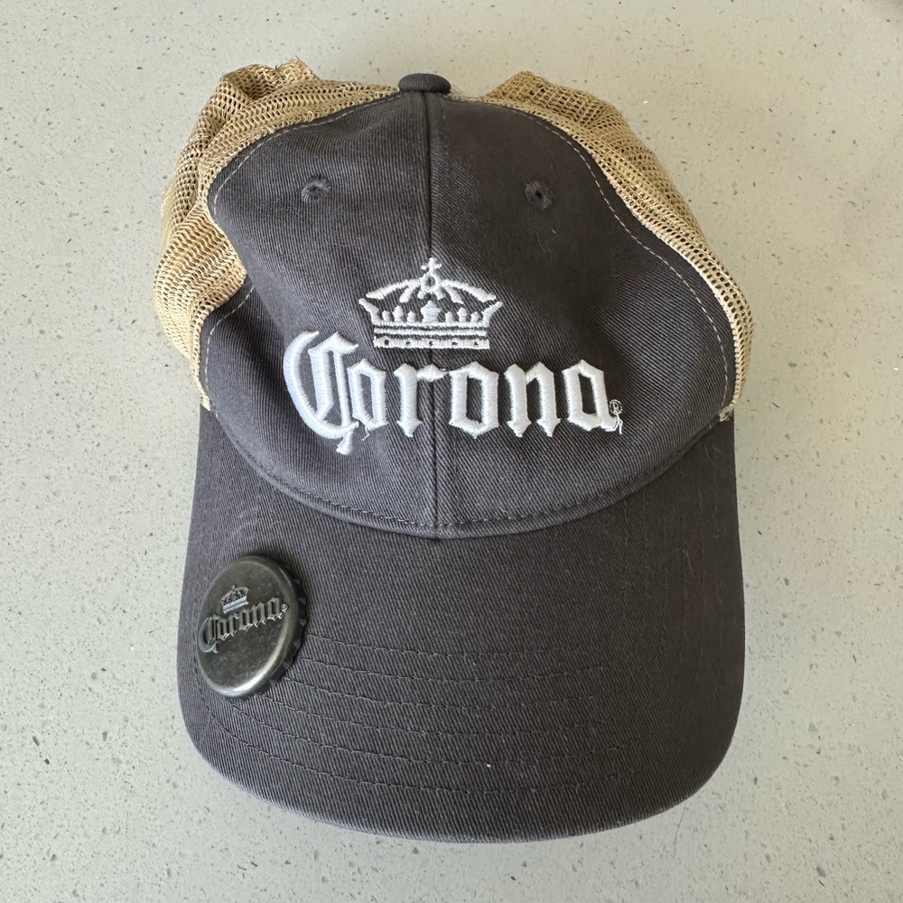 Corona Charcoal Grey and Tan Cap with Crown Corona Logo and Bottle Opener Brim